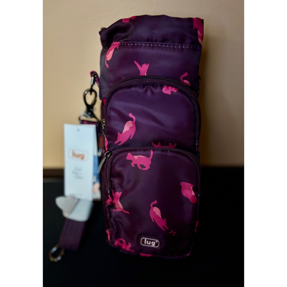 New Lug Huggie Water Bottle Holder Crossbody Bag Purple Cat-Astravaganza Print - Picture 6 of 9
